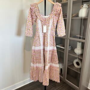 LoveShackFancy Arcadia Floral Midi Dress NEW Pink Multicolor Fruity Punch NWT 2